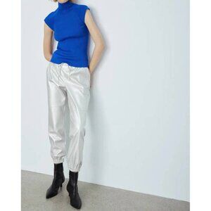 Melissa Nepton Faux Leather Silver Tristan Jogger Pants Size Small